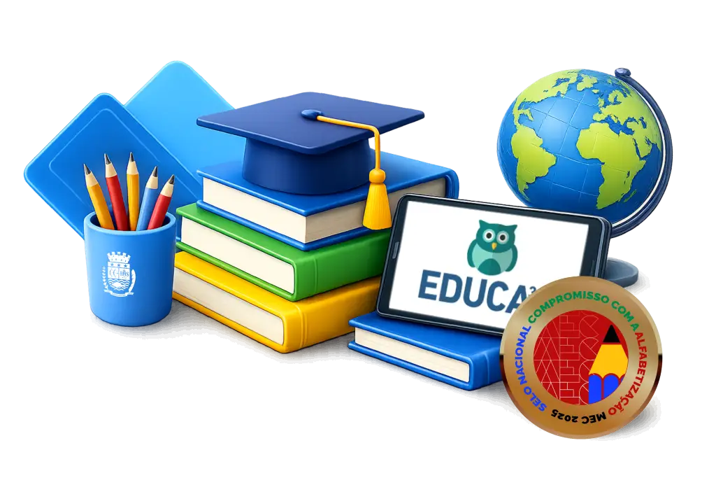 Elementos educacionais representando aprendizagem e tecnologia